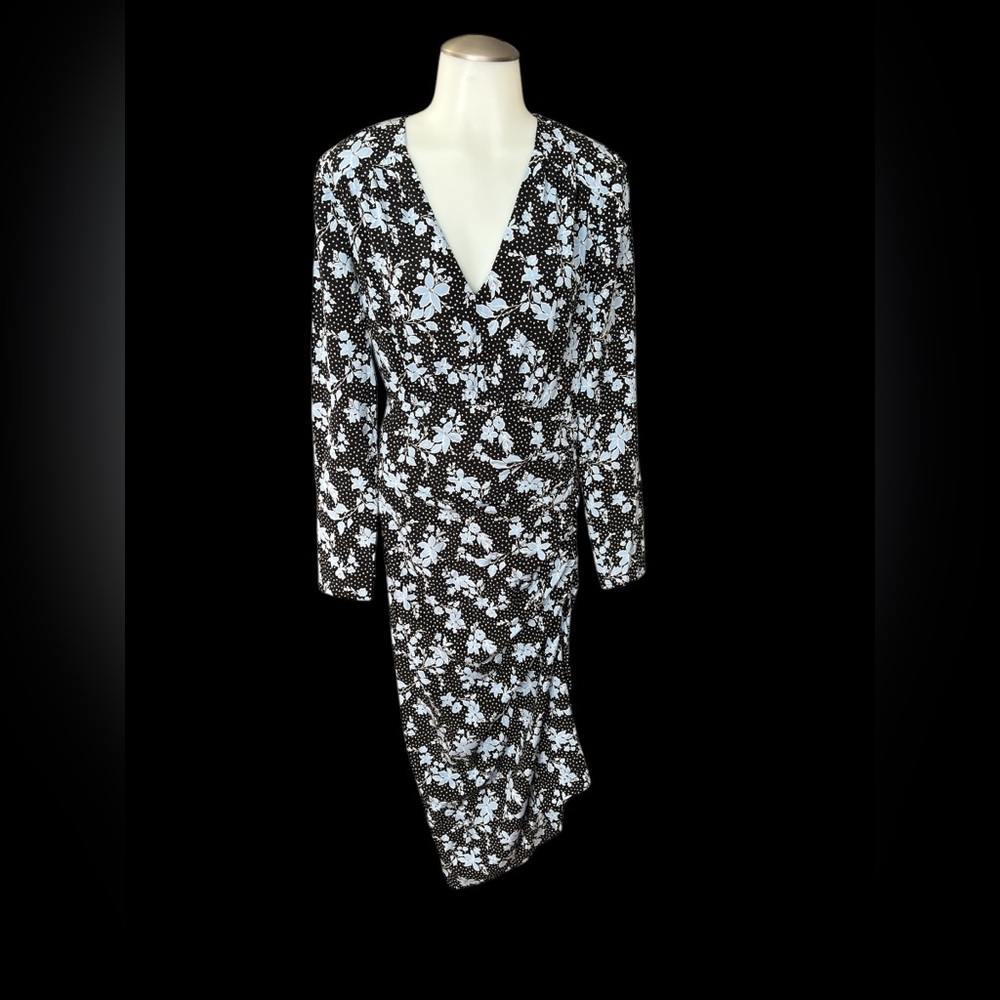 LN Veronica Beard Chana Floral asymmetrical dress size 4 Ruched Zipper Long Slv - Picture 3 of 13